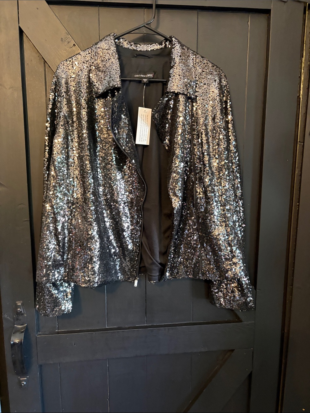 Colleen Lopez Black Sequin Zip-Front Jacket